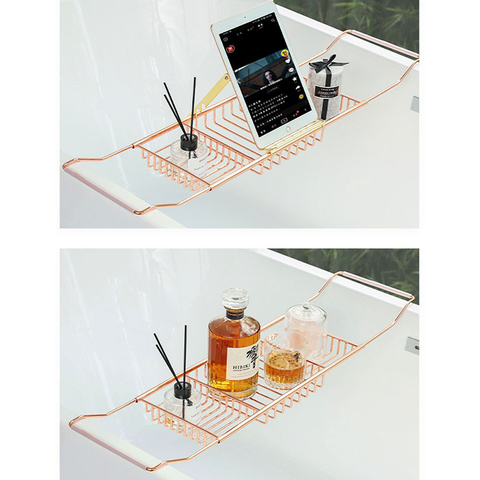 バスタブトレー 伸縮 バスラック 通販 バスタブラック 浴室用ラック バステーブル テーブル トレー ラック スライド式 浴槽 お風呂 水切り バスタブトレー |  | 14