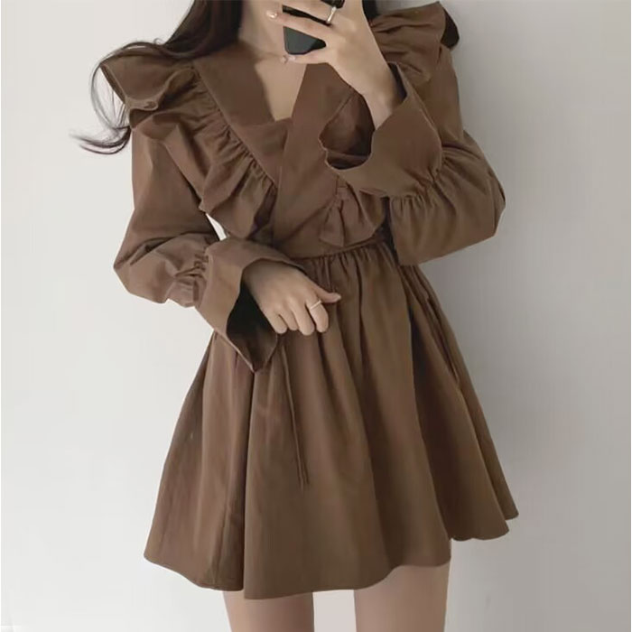カシュクールワンピース 長袖 フリル ミニ レディース 通販 ワンピース ワンピ Aラインスカート Aライン クロスオーバ カシュクール カシュクールワンピース |  | 08