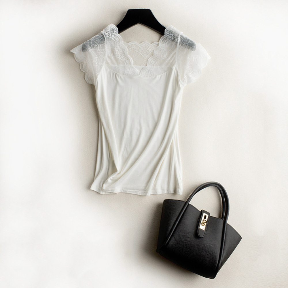 レース インナー 半袖 通販 タンクトップ 肌着 下着 レディース フレンチスリーブ Vネック レイヤード 重ね着 トップス 透け シアー 2way 伸縮性 レース | BACKYARD FAMILY | 02