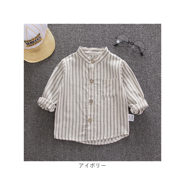 シャツ 長袖 ストライプ 通販 キッズシャツ 長袖シャツ ボタンシャツ 前開き スタンドカラー 子供服 子ども服 こども服 ストライプ柄 子供 子ども こども シャツ |  | 18
