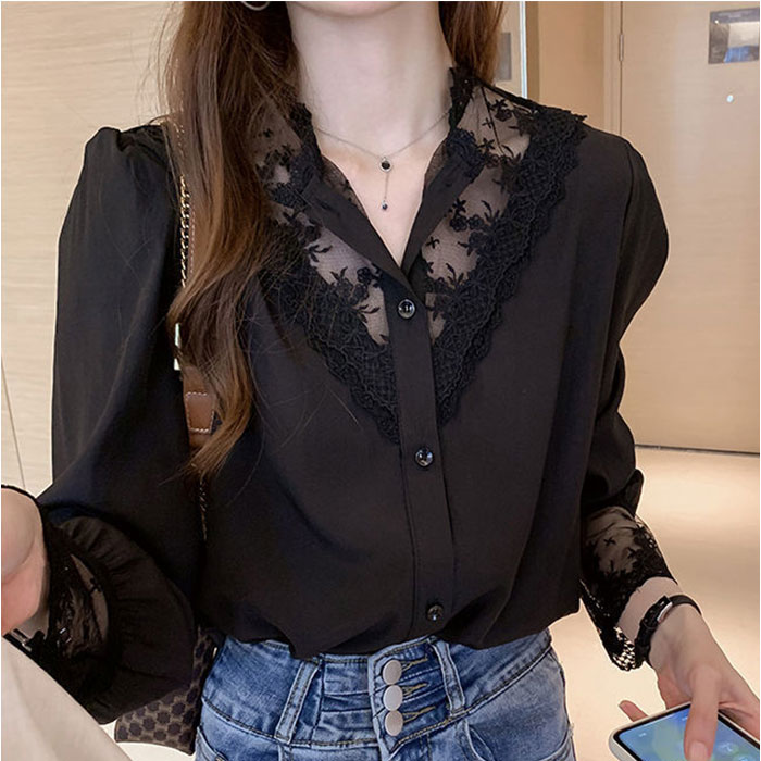 レディース ブラウス おしゃれ 通販 レディースブラウス トップス レース切り替えブラウス 長袖ブラウス お洒落 かわいい シンプル 長袖 カジュアル レディース | BACKYARD FAMILY | 04