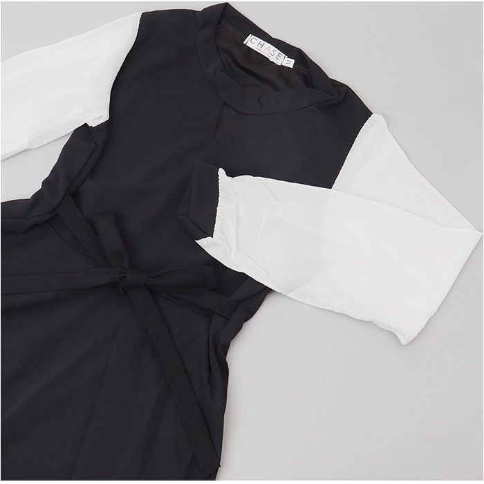 ワンピース レディース 通販 ロング ミディアム 長袖 ウエストマーク バイカラー きれいめ おしゃれ オシャレ ラウンドネック Aライン ワンピ ワンピース | BACKYARD FAMILY | 07