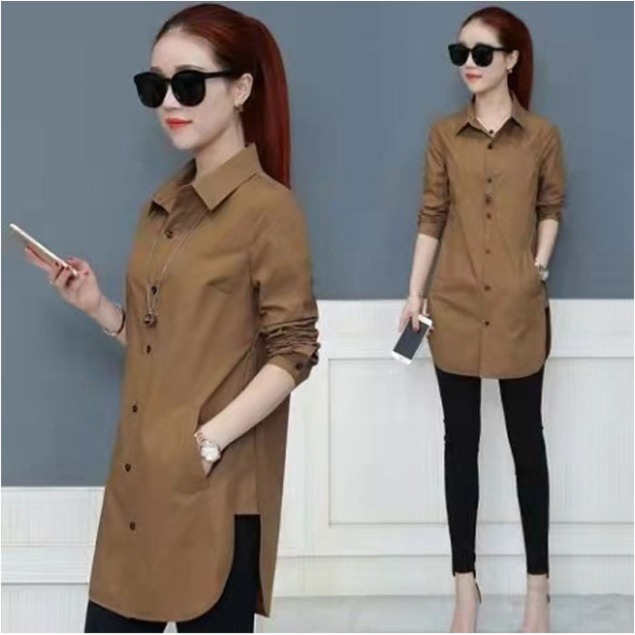 シャツ ブラウス レディース 長袖 通販 シャツブラウス ロング ワイシャツ Yシャツ チュニック おしゃれ トップス 前開き サイドスリット スリム シャツ | ブランド登録なし | 02