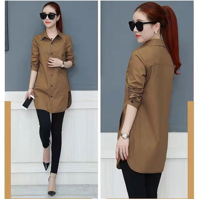 シャツ ブラウス レディース 長袖 通販 シャツブラウス ロング ワイシャツ Yシャツ チュニック おしゃれ トップス 前開き サイドスリット スリム シャツ | ブランド登録なし | 03