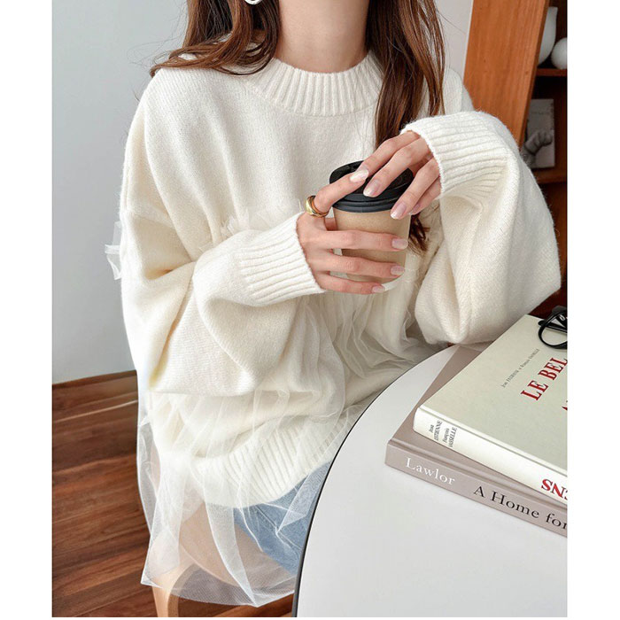 チュールニット レディース 長袖 通販 ニット セーター ニットセーター プルオーバー トップス 冬 秋冬 春秋 チュール フリル かわいい きれいめ チュールニット |  | 02