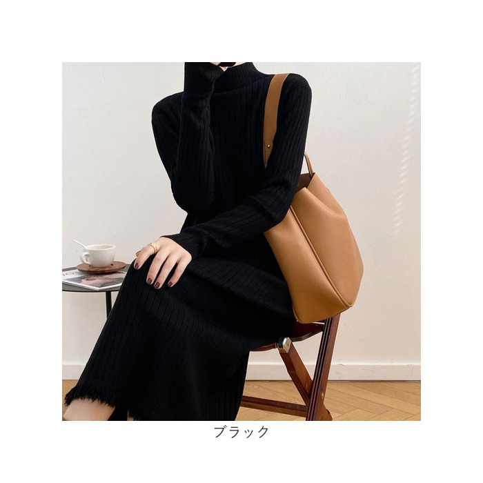 UNITEDTOKYO ニットワンピース ブラック 黒 長袖 リブ モード UNITEDTOKYO ニットワンピース ブラック 黒 長袖 リブ モード