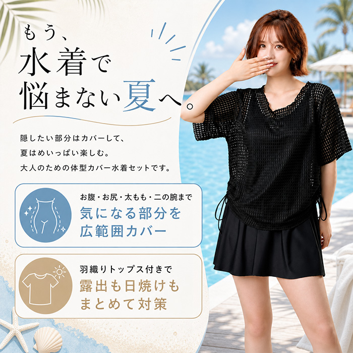 スイムウェア 水着 レディース 通販 レディース水着 みずぎ ワンピース水着 ワンピース スカート付き トップス付き 大きいサイズ スイミング | BACKYARD FAMILY | 03
