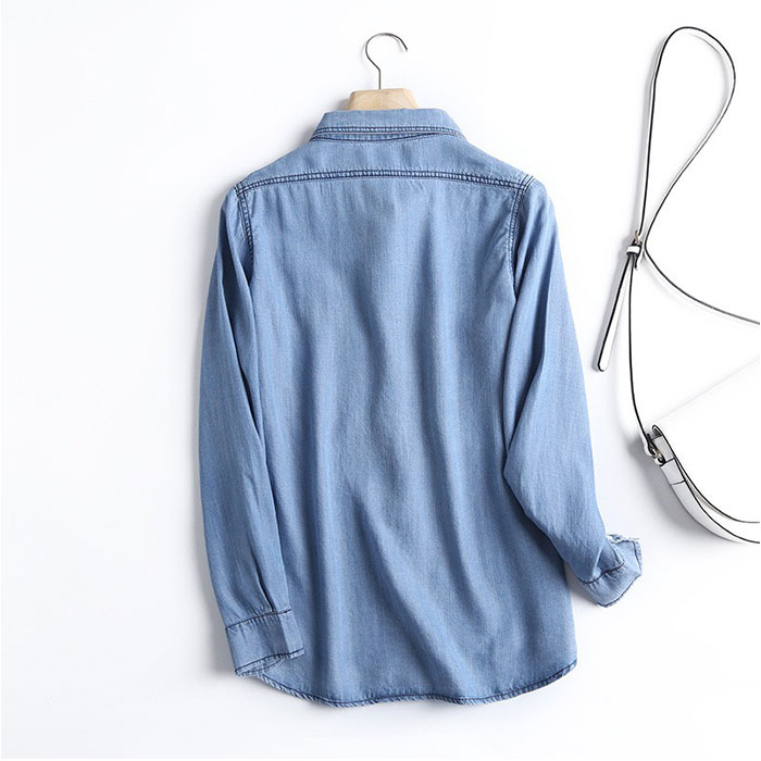 デニムシャツ レディース 通販 シャツ おしゃれ デニム トップス 長袖 カジュアル 襟付き カジュアルシャツ 春 秋 ダンガリーシャツ 無地 ブルー シンプル |  | 12