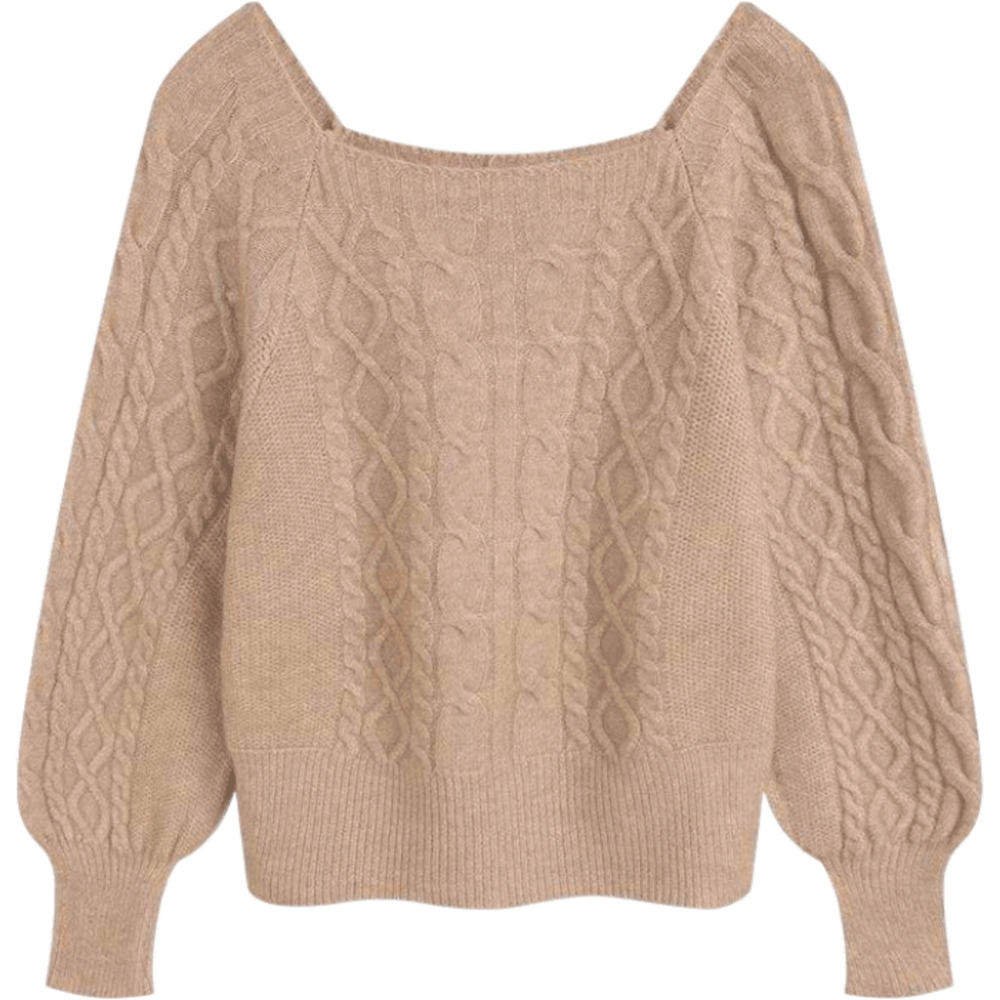 ニット レディース 長袖 通販 スクエアネック セーター ニットセーター プルオーバー トップス 冬 秋冬 ケーブルニット ショート丈 ボリューム袖 ぽわん袖 | BACKYARD FAMILY | 02