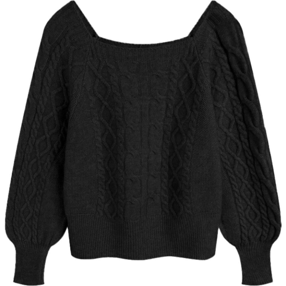 ニット レディース 長袖 通販 スクエアネック セーター ニットセーター プルオーバー トップス 冬 秋冬 ケーブルニット ショート丈 ボリューム袖 ぽわん袖 | BACKYARD FAMILY | 05