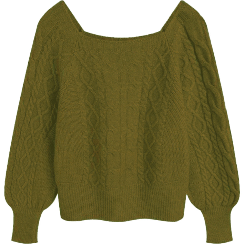 ニット レディース 長袖 通販 スクエアネック セーター ニットセーター プルオーバー トップス 冬 秋冬 ケーブルニット ショート丈 ボリューム袖 ぽわん袖 | BACKYARD FAMILY | 04