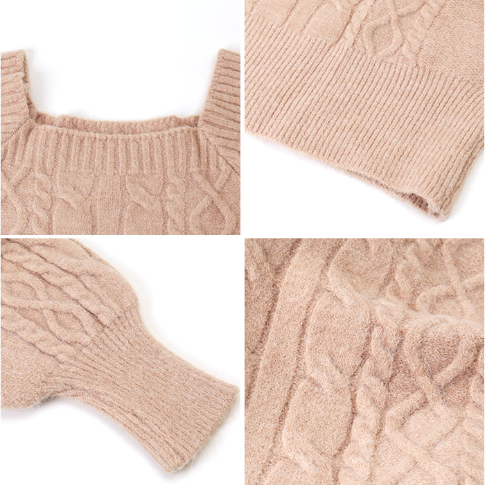 ニット レディース 長袖 通販 スクエアネック セーター ニットセーター プルオーバー トップス 冬 秋冬 ケーブルニット ショート丈 ボリューム袖 ぽわん袖 | BACKYARD FAMILY | 11