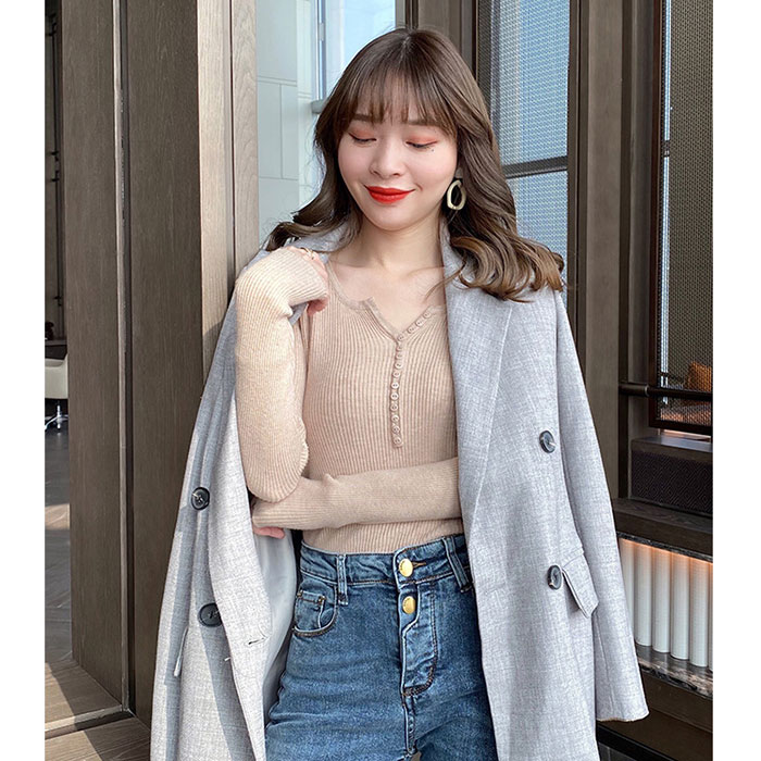 インナーニット トップス 通販 長袖ニット レディース 薄手 Vネック リブニット ニット 長袖 きれいめ レイヤード フロントボタン シンプル 無地 インナーニット |  | 10