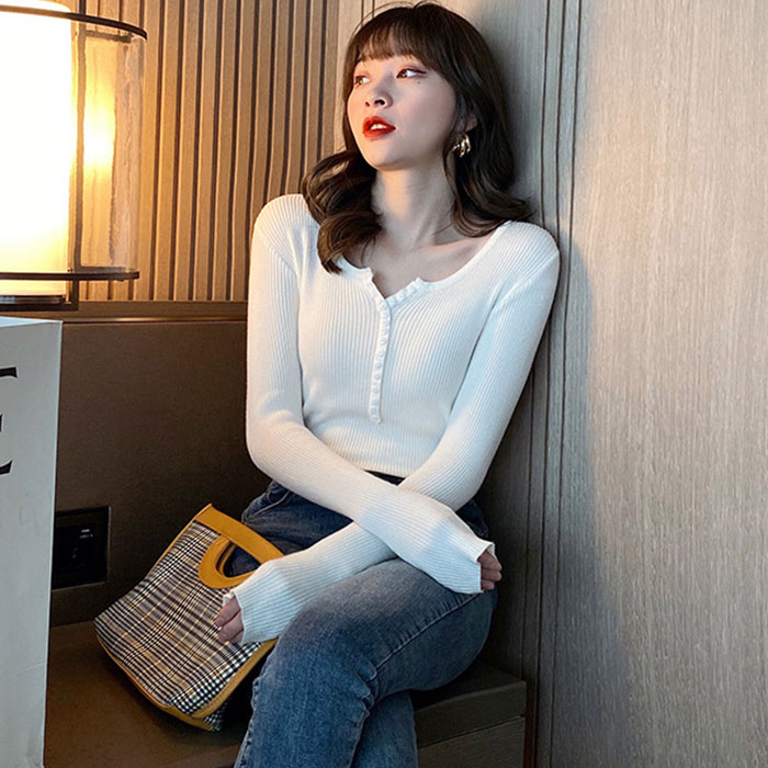 インナーニット トップス 通販 長袖ニット レディース 薄手 Vネック リブニット ニット 長袖 きれいめ レイヤード フロントボタン シンプル 無地 インナーニット |  | 03