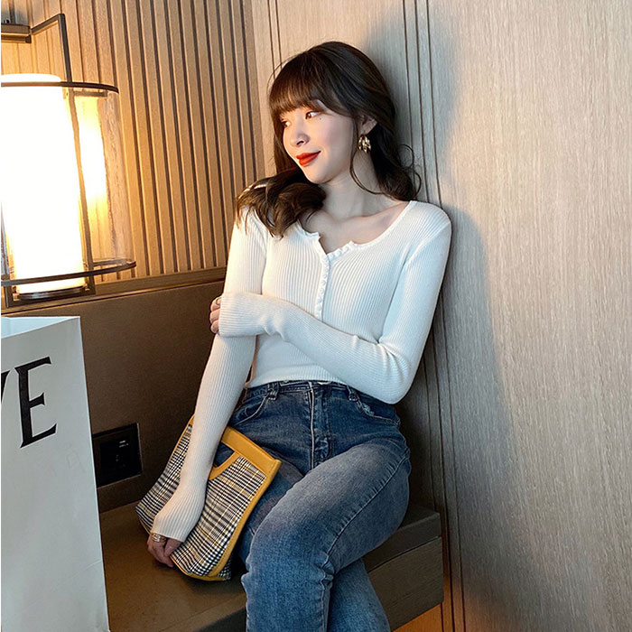 インナーニット トップス 通販 長袖ニット レディース 薄手 Vネック リブニット ニット 長袖 きれいめ レイヤード フロントボタン シンプル 無地 インナーニット |  | 04