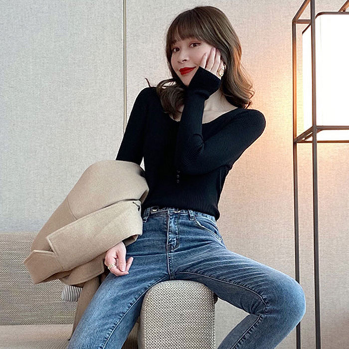 インナーニット トップス 通販 長袖ニット レディース 薄手 Vネック リブニット ニット 長袖 きれいめ レイヤード フロントボタン シンプル 無地 インナーニット |  | 07