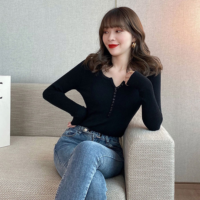 インナーニット トップス 通販 長袖ニット レディース 薄手 Vネック リブニット ニット 長袖 きれいめ レイヤード フロントボタン シンプル 無地 インナーニット |  | 08
