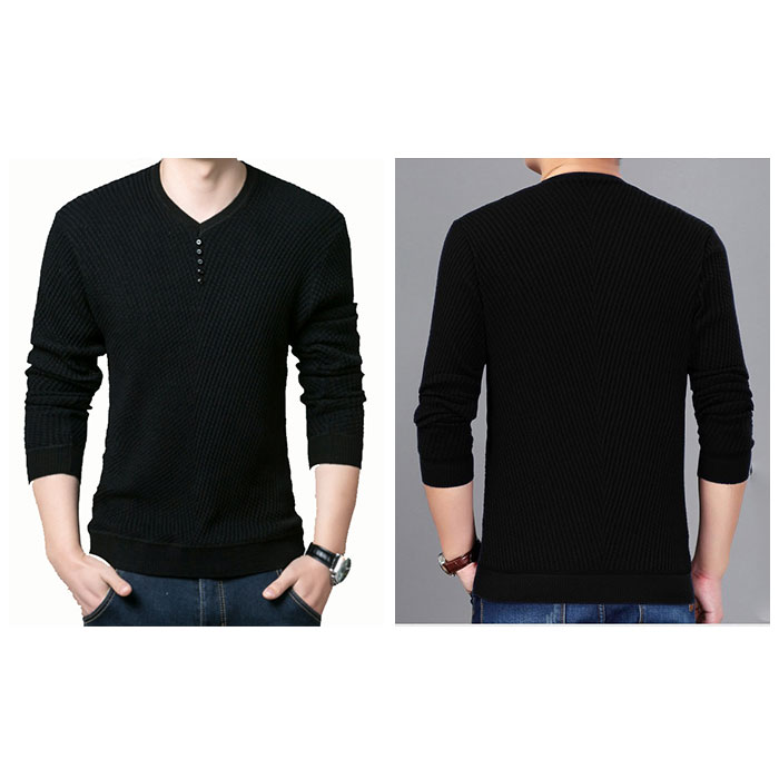 ニット ニットシャツ セーター メンズ 通販 ニットセーター スリムニット プルオーバー Vネック 長袖 ラウンドネック ボタン 無地 シンプル 春 秋 冬  ニット |  | 04