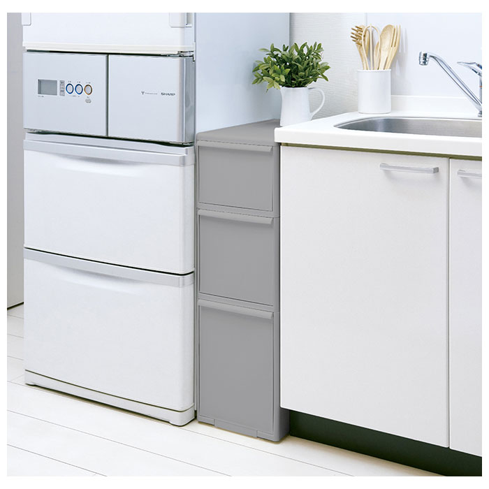 隙間収納 25.5cm 通販 すきま収納 収納ケース 引き出し 奥行46.5 キッチンラック スリム キッチン 収納 ストッカー リビング 冷蔵庫横 シンク横 洗面所 | Like-it | 05