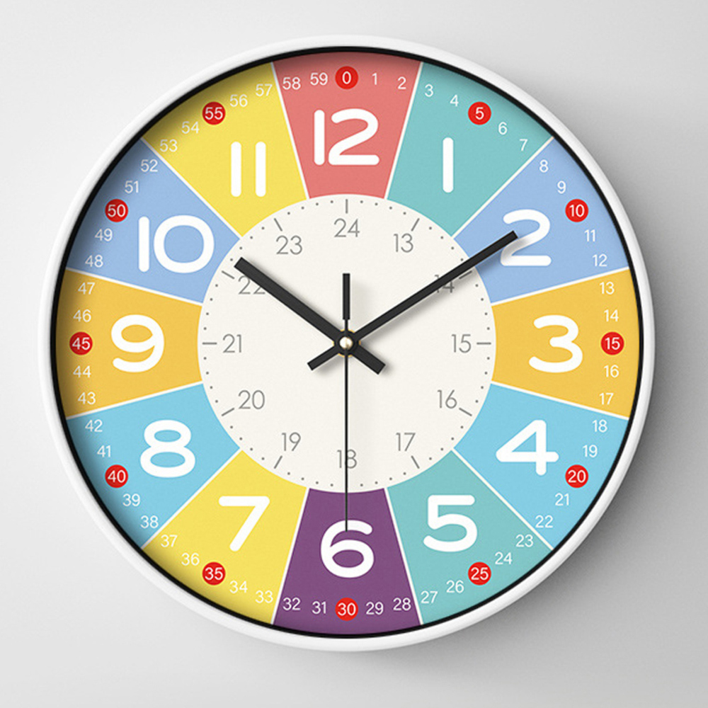 知育時計 静か 時計 アナログ 静音 通販 壁掛け 掛け時計 壁掛け時計 学習時計 アナログ時計 知育玩具 カラフル 大文字 時間管理 学習 キッズ 子供用 知育時計 | BACKYARD FAMILY | 01