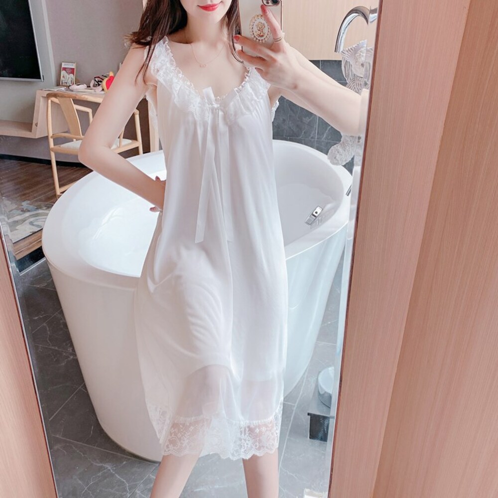 ネグリジェ ワンピース 姫 通販 ルームウェア レディース 綿 コットン カワイイ フリル 可愛い シースルー セクシー 夏 春 ゆったり Aライン 寝巻き  ネグリジェ | ブランド登録なし | 01