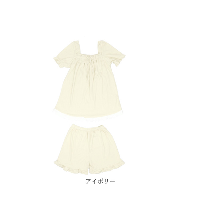 ルームウェア レディース 夏 セットアップ 通販 半袖 ショートパンツ パンツ 寝間着 パジャマ 上下セット 綿 コットン レース 薄い リボン ルームウェア | BACKYARD FAMILY | 17