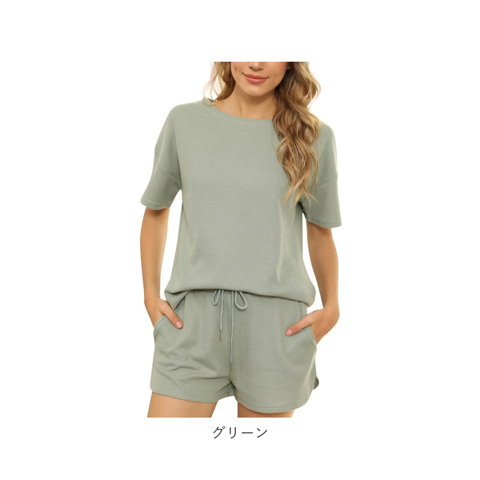 ルームウェア 通販ルームウェア レディース 夏 セットアップ 上下セット ワッフル生地 ショートパンツ 部屋着 パジャマ 半袖 短パン ナイトウェア ルームウェア | ブランド登録なし | 21