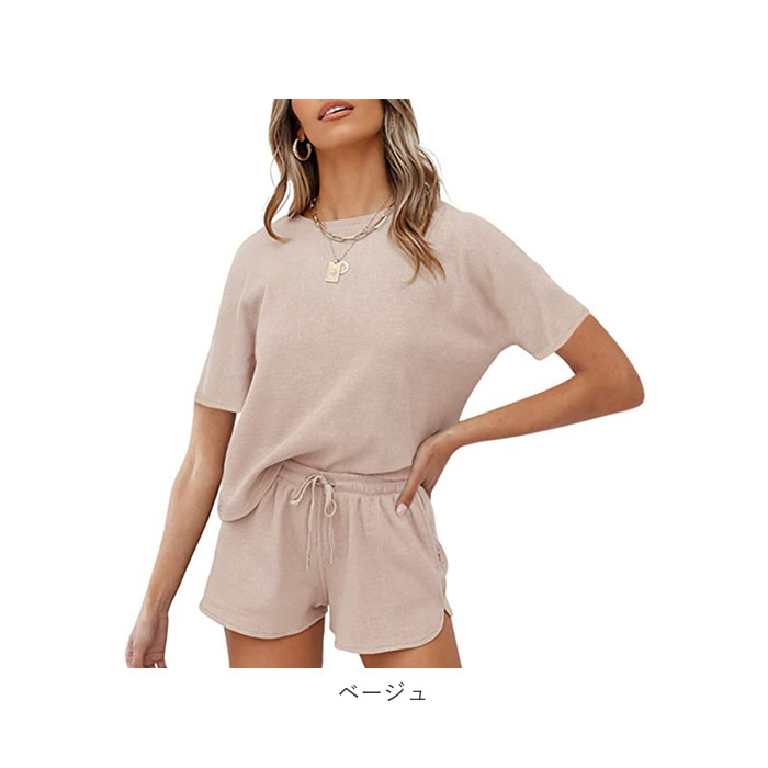 ルームウェア 通販ルームウェア レディース 夏 セットアップ 上下セット ワッフル生地 ショートパンツ 部屋着 パジャマ 半袖 短パン ナイトウェア ルームウェア | ブランド登録なし | 22