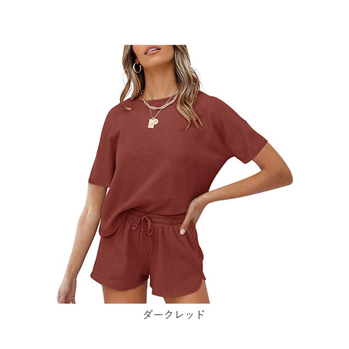 ルームウェア 通販ルームウェア レディース 夏 セットアップ 上下セット ワッフル生地 ショートパンツ 部屋着 パジャマ 半袖 短パン ナイトウェア ルームウェア | ブランド登録なし | 23