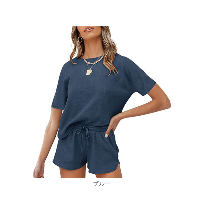 ルームウェア 通販ルームウェア レディース 夏 セットアップ 上下セット ワッフル生地 ショートパンツ 部屋着 パジャマ 半袖 短パン ナイトウェア ルームウェア | ブランド登録なし | 24