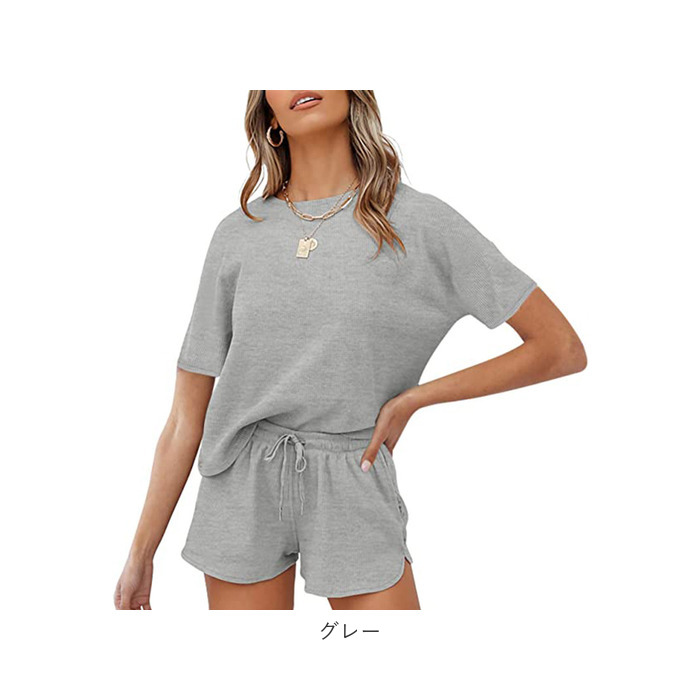 ルームウェア 通販ルームウェア レディース 夏 セットアップ 上下セット ワッフル生地 ショートパンツ 部屋着 パジャマ 半袖 短パン ナイトウェア ルームウェア | ブランド登録なし | 25