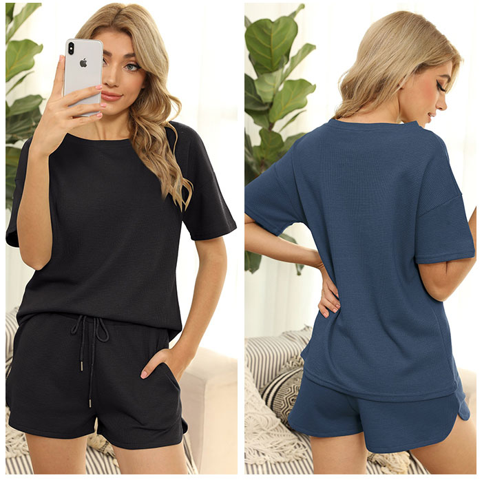 ルームウェア 通販ルームウェア レディース 夏 セットアップ 上下セット ワッフル生地 ショートパンツ 部屋着 パジャマ 半袖 短パン ナイトウェア ルームウェア | ブランド登録なし | 10
