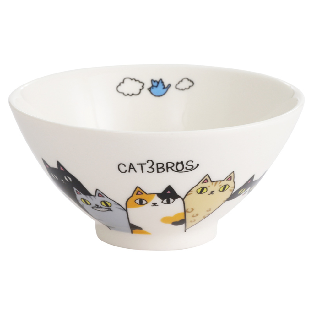 にゃん屋 猫3兄弟 お茶碗 通販 日本製 飯椀 ご飯茶碗 茶碗 茶わん 猫 ねこ ネコ 耳付き キャラクター 猫柄 ネコ柄 食器 可愛らしい キッチン雑貨 にゃん屋 | BACKYARD FAMILY | 01