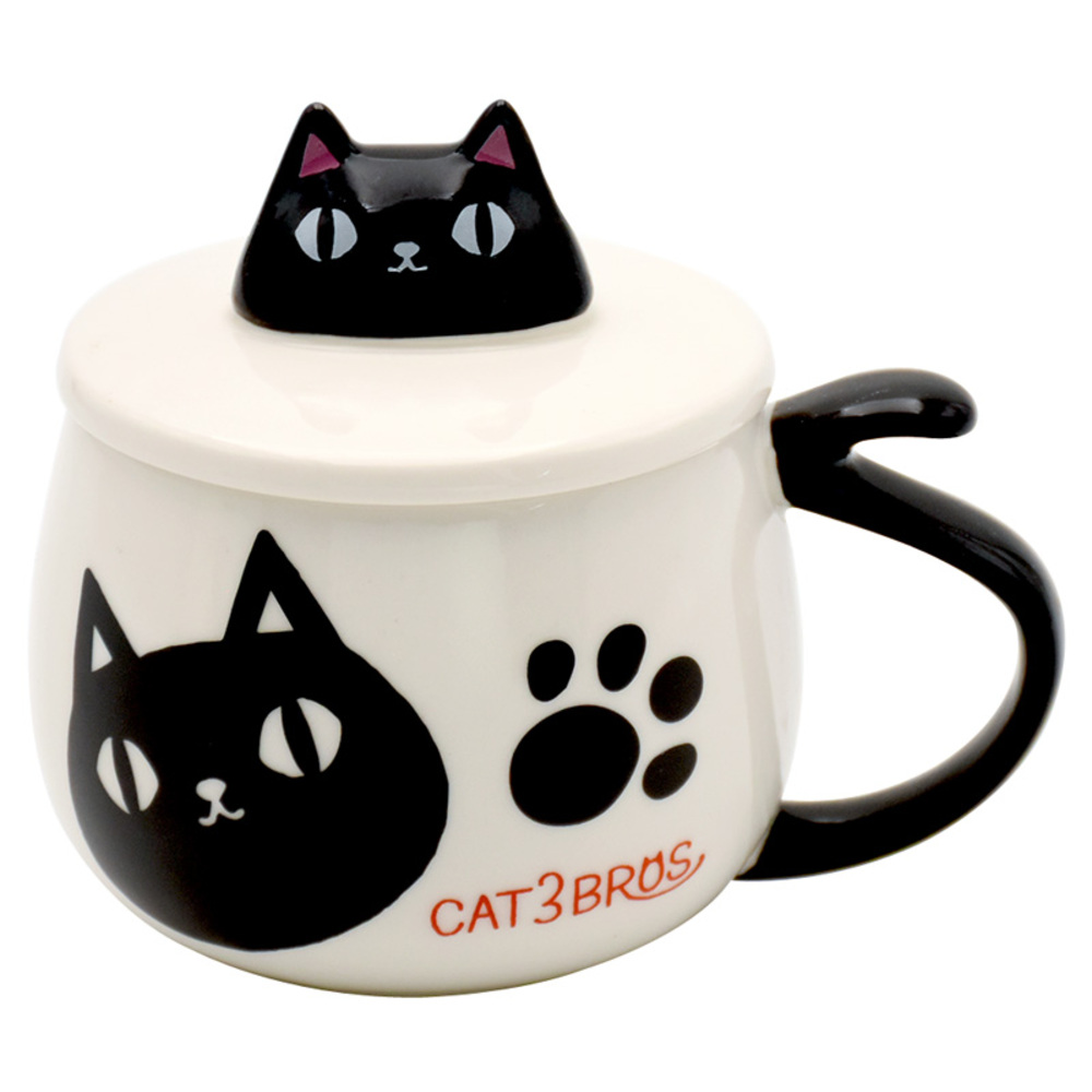 セラミック藍 マグカップ 通販 にゃん屋 猫3兄弟 マグ カップ 蓋付きマグカップ 陶器 蓋つきマグ フタ付き コップ 食器 猫 ネコ ねこ ギフト セラミック藍 | BACKYARD FAMILY | 01