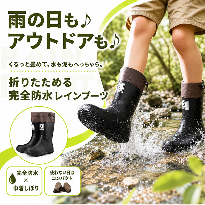 レインブーツ ショート 通販 レインシューズ ブーツ 長靴 折りたためる 大人 ジュニア 携帯 持ち運び ミドル丈 通学 通勤 雨 雨靴 園芸 レインブーツ | BACKYARD FAMILY | 05