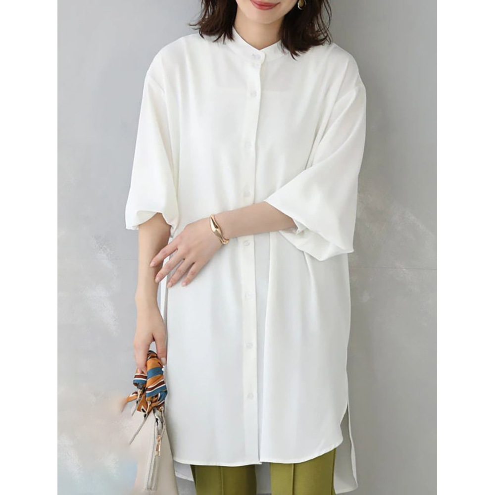 ロングシャツ レディース 長袖 通販 トップス シャツ チュニック かわいい おしゃれ ゆったり 上品 体型カバー 前開き ロング丈 | BACKYARD FAMILY | 01
