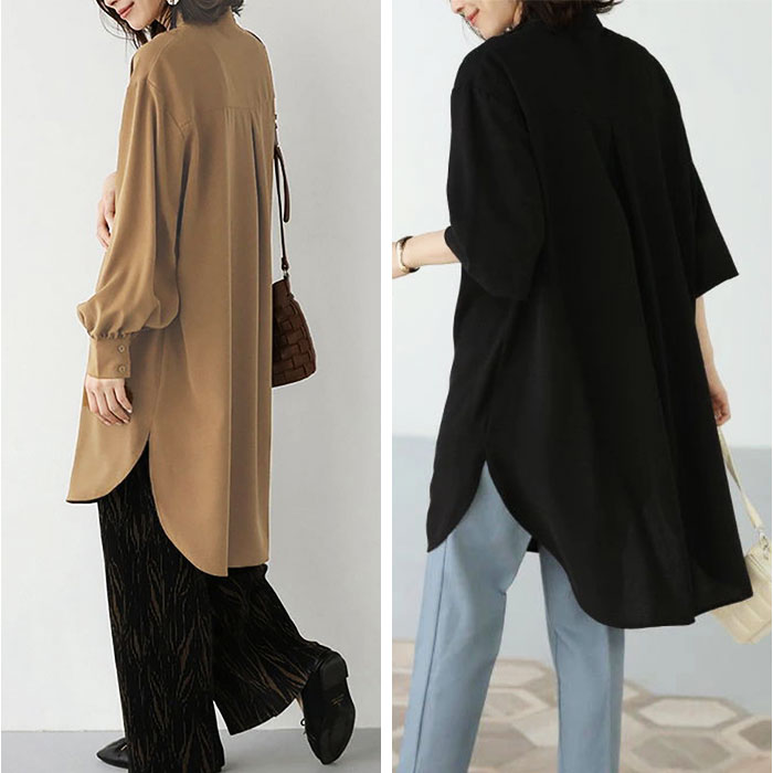 ロングシャツ レディース 長袖 通販 トップス シャツ チュニック かわいい おしゃれ ゆったり 上品 体型カバー 前開き ロング丈 | BACKYARD FAMILY | 09