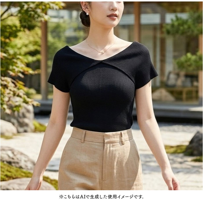 サマーニット レディース 通販 ビッグカラー トップス ニット 半袖 サマーセーター リブニット ノースリーブ 二の腕カバー セーター | BACKYARD FAMILY | 08