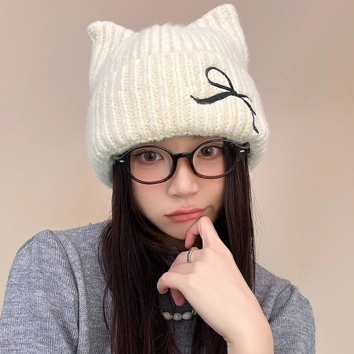 猫耳ニット帽 レディース 通販 ニット帽子 ねこみみ帽子 ネコ耳ハット 防寒 秋冬 あったか ニットキャップ リブ編み ビーニー かわいい おしゃれ | BACKYARD FAMILY | 11