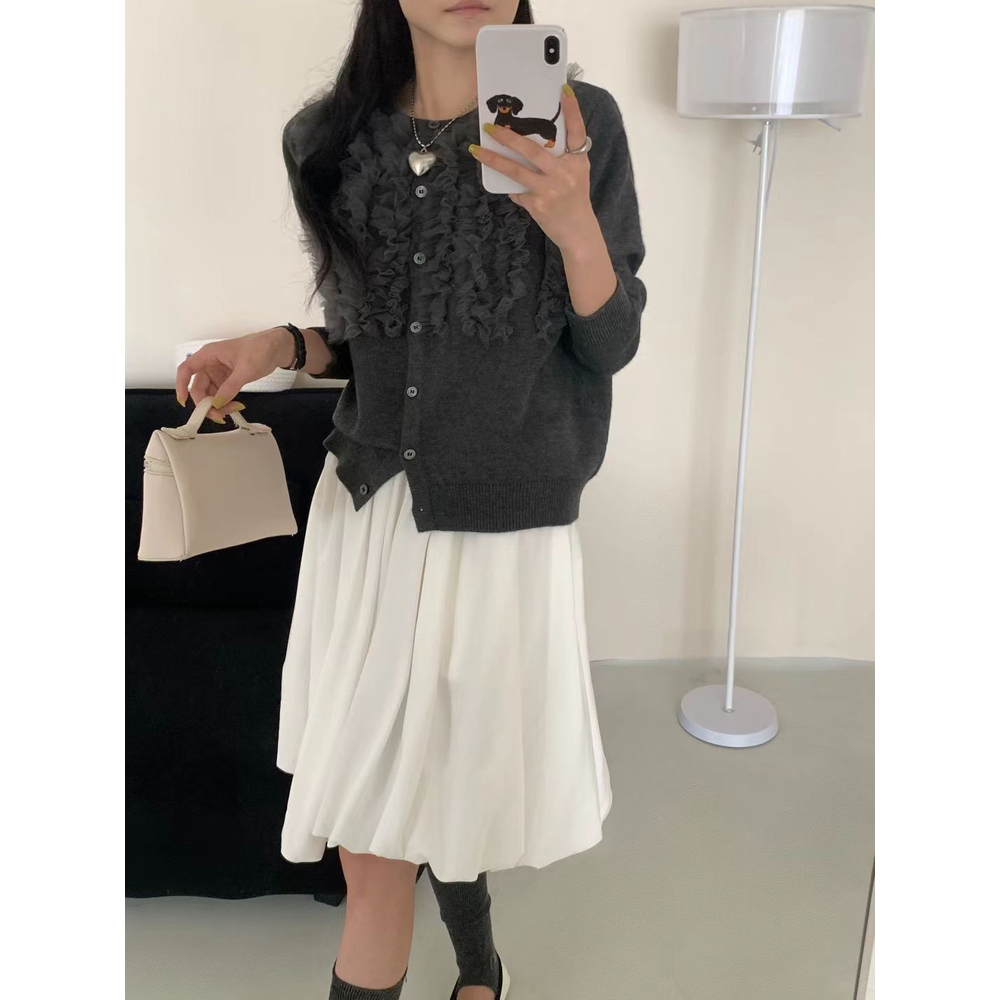カーディガン レディース 通販 チュールフリル ニットカーディガン ニット セーター 羽織り 丸首 トップス 長袖 秋冬 春 秋 冬 クルーネック | BACKYARD FAMILY | 03