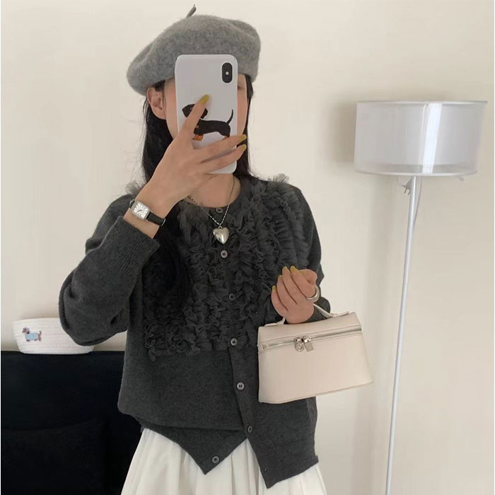 カーディガン レディース 通販 チュールフリル ニットカーディガン ニット セーター 羽織り 丸首 トップス 長袖 秋冬 春 秋 冬 クルーネック | BACKYARD FAMILY | 10