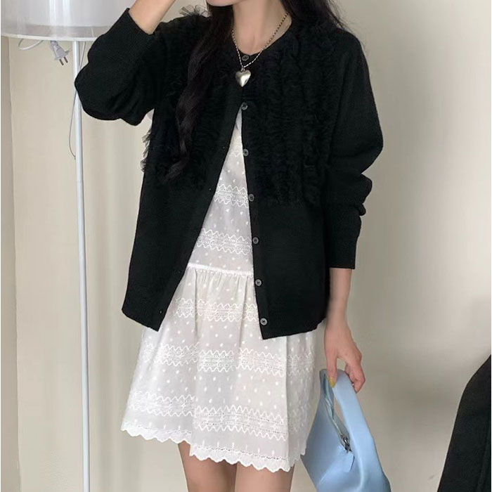 カーディガン レディース 通販 チュールフリル ニットカーディガン ニット セーター 羽織り 丸首 トップス 長袖 秋冬 春 秋 冬 クルーネック | BACKYARD FAMILY | 11