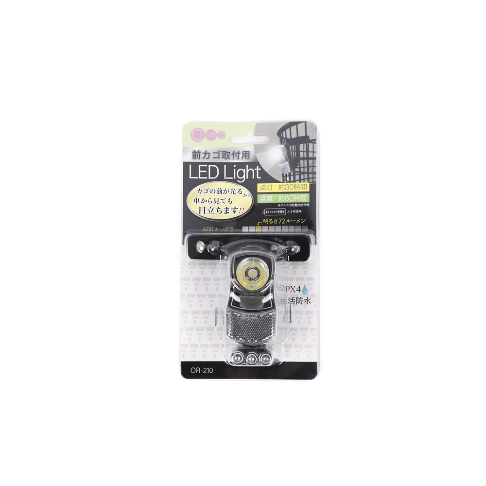 自転車 ライト 後付け フロント 通販 自転車ライト LED サイクルライト 電池式 防水 反射板付き IPX4 生活防水 72ルーメン 前カゴ取付用 02-0535 白色燈 自転車 |  | 01