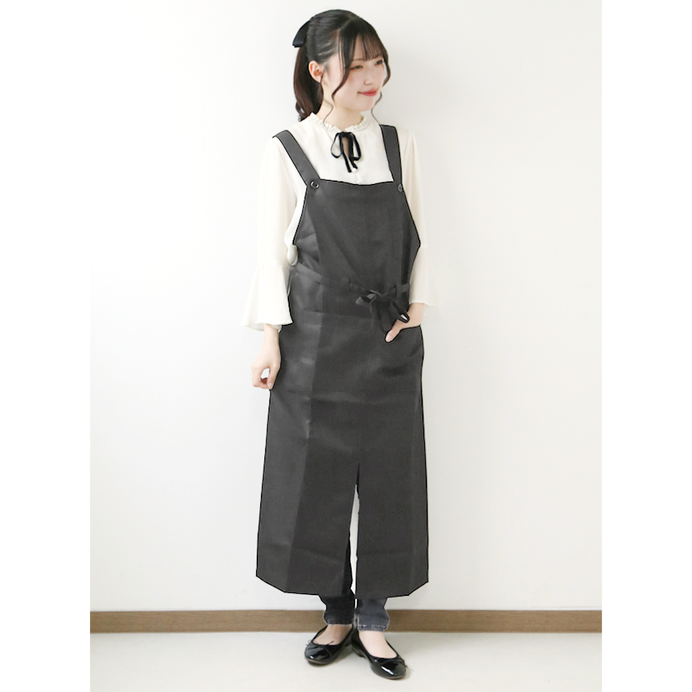 エプロン おしゃれ 通販  ナチュラル レディース メンズ 男女兼用 撥水加工 ロング丈 ブラック ワンピース フリーサイズ サロン カフェ 長め エプロン |  | 01