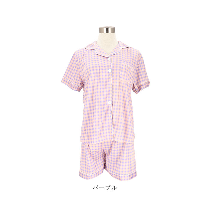 パジャマ レディース 半袖 短パン 通販 前開き ルームウェア ショートパンツ 夏 上下 部屋着 セットアップ 入院 かわいい おしゃれ シンプル チェック パジャマ | BACKYARD FAMILY | 16