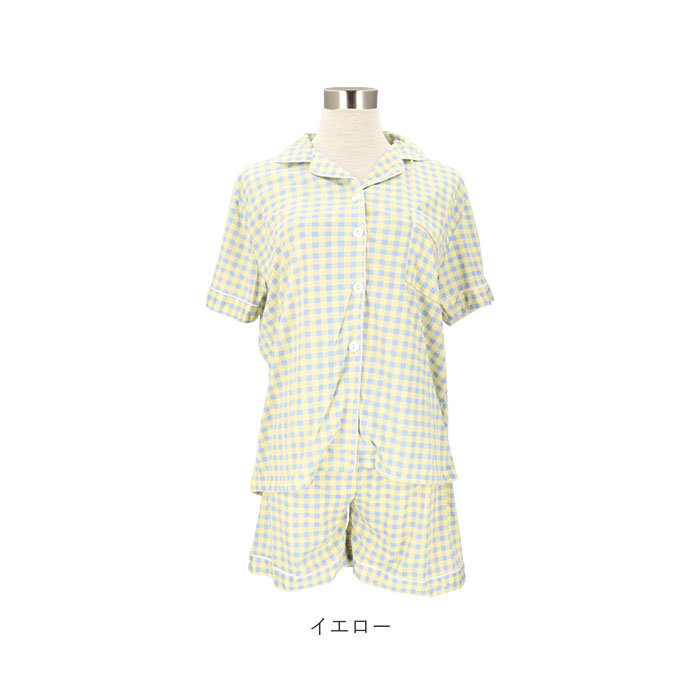 パジャマ レディース 半袖 短パン 通販 前開き ルームウェア ショートパンツ 夏 上下 部屋着 セットアップ 入院 かわいい おしゃれ シンプル チェック パジャマ | BACKYARD FAMILY | 17