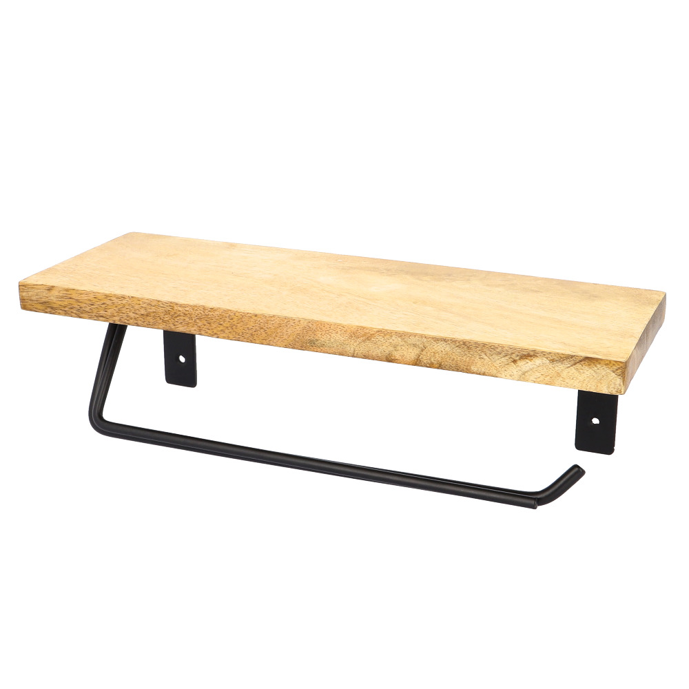 トイレットペーパーホルダー おしゃれ 通販 2連 ダブル  アイアン 木製 ホルダー シェルフ型 ブラック ホワイト ペーパーホルダー トイレットペーパーホルダー |  | 02