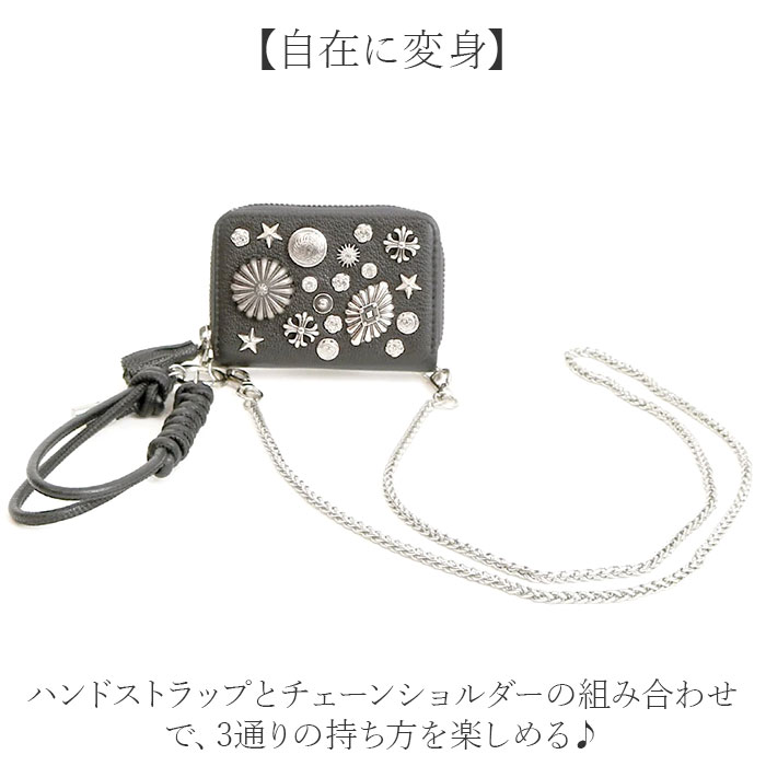 ペルケ ウォレットショルダー perche 80-06-00102 通販 お財布 財布 マルチスタッズ スマホ ストラップホルダー シート 小銭入れ ミニ サイフ 合皮 ペルケ |  | 06