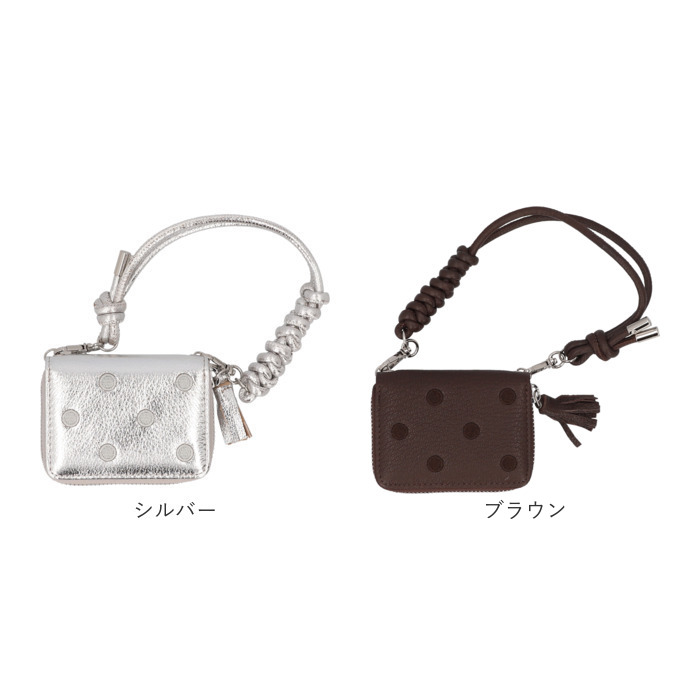 ペルケ ウォレットショルダー perche 80-06-00140 通販 お財布 財布 ドット刺繍 スマホ ストラップホルダー シート 小銭入れ ミニ財布 サイフ 革 ペルケ | perche | 24