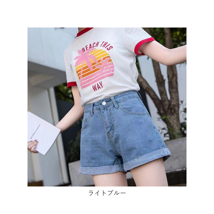 ショートパンツ 通販ショートパンツ デニム レディース 短パン ミニ丈 ショート丈 裾 ロールアップ 薄手 カジュアル アメカジ シンプル ショートパンツ | ブランド登録なし | 20